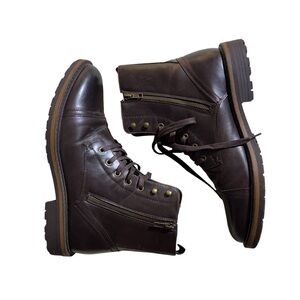 Unlisted by Kenneth Cole Brown Leather Lace-Up Zip Combat Boots